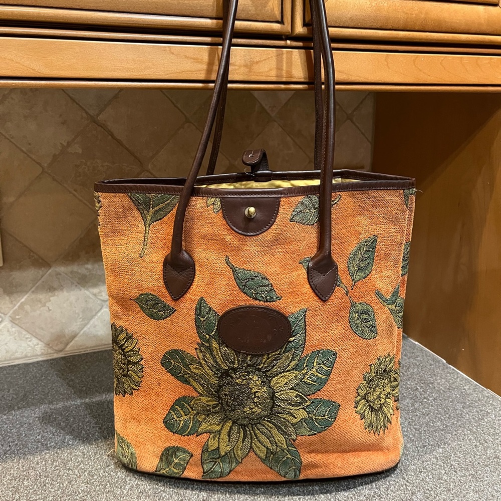 Liz Cox vintage fun summer embroidered sunflower handbag from Bath England